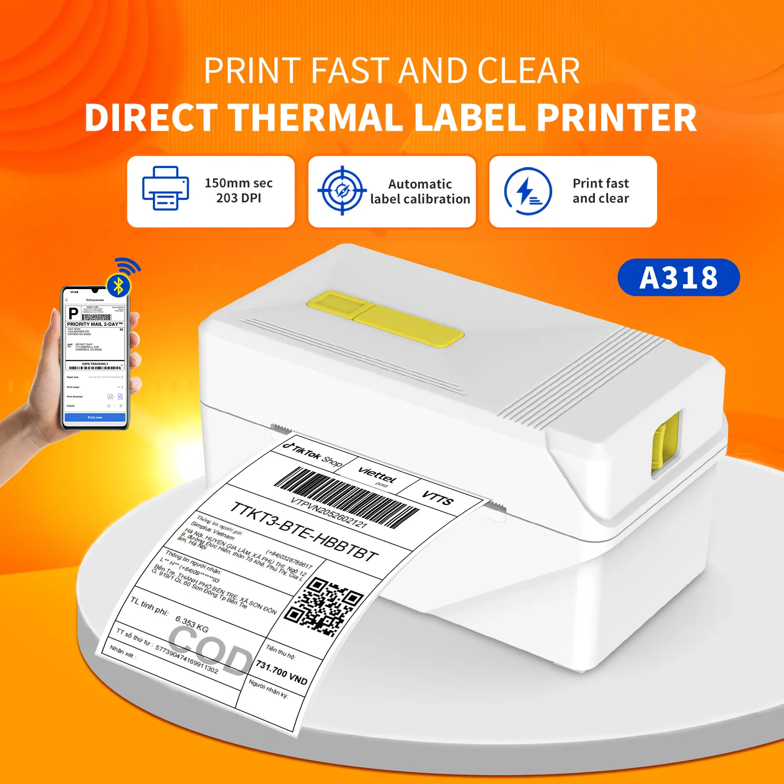 Zeneffic TR-A318P 3 Inch Desktop Thermal Printer/ Thermal Barcode ...