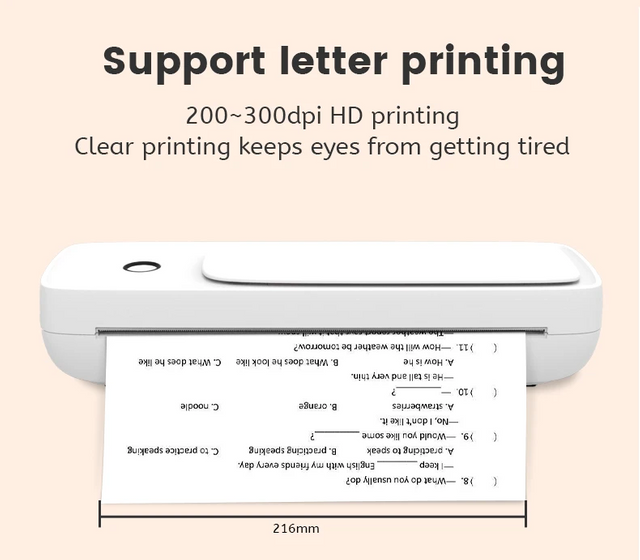 Zenffic TR-A80P A4 Paper Portable Thermal Printer Wireless Bluetooth Printer 210mm Quick Print Suitable for Travel/work