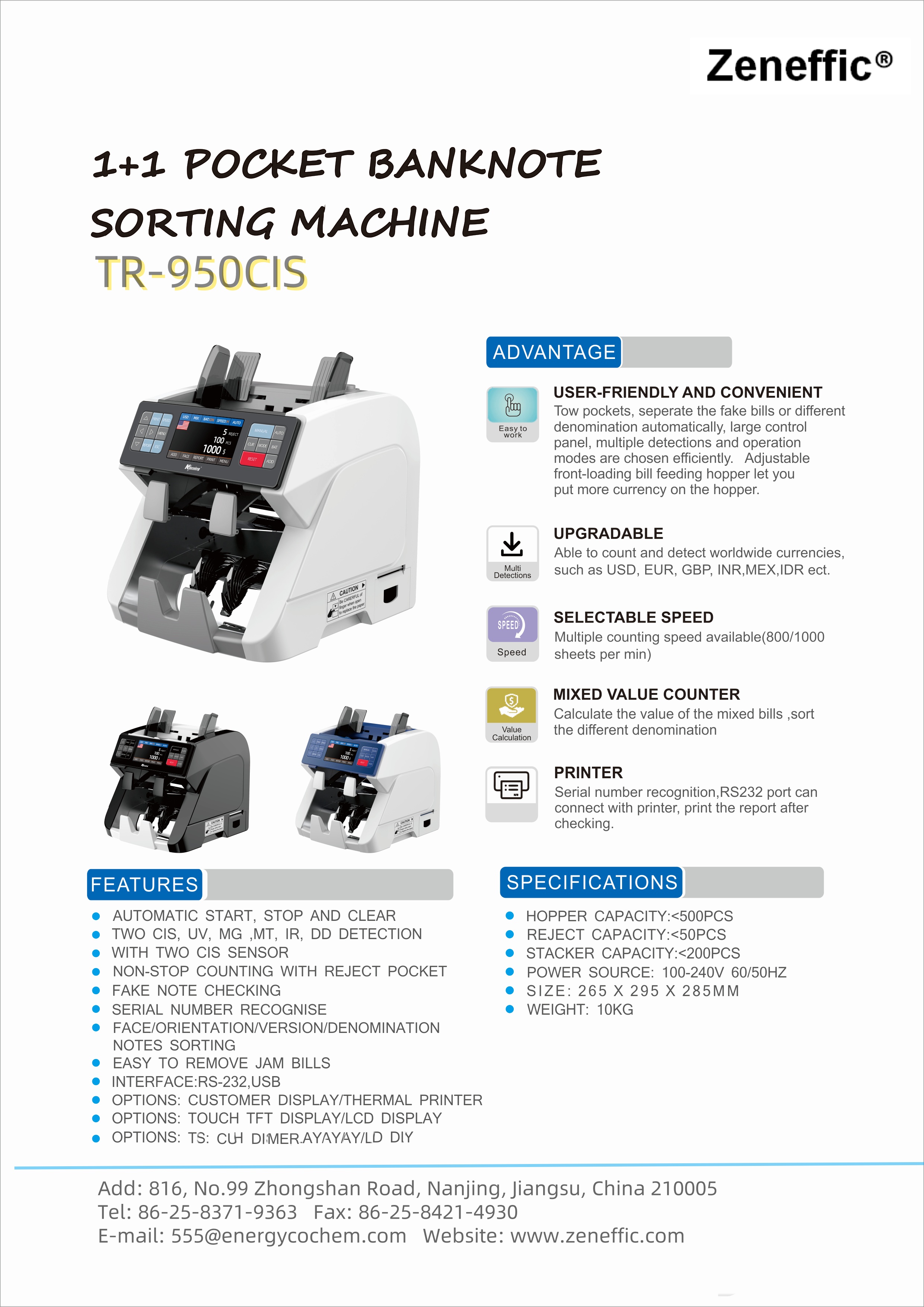 Zeneffic TR-950CIS - Pocket Banknote Sorting Machine